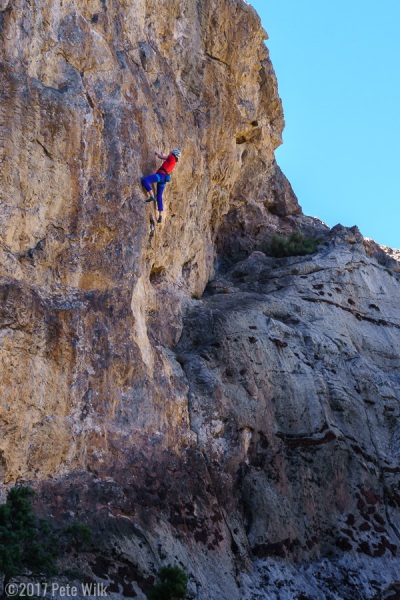 Dana making another redpoint burn on Sunset Lanes (5.11d)