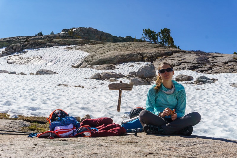 Quite a few postholing snowfields, muddy trails, and stream crossings to get to this point.  From here Indian Pass is 6 trail miles.