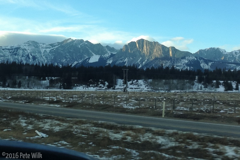 Headed into Canmore from Calgary.  Mt. Yamnuska is the obvious cliff.