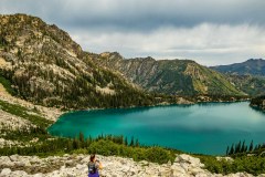 Looking down to Colchuck Lake from part way up Aasgard Pass.