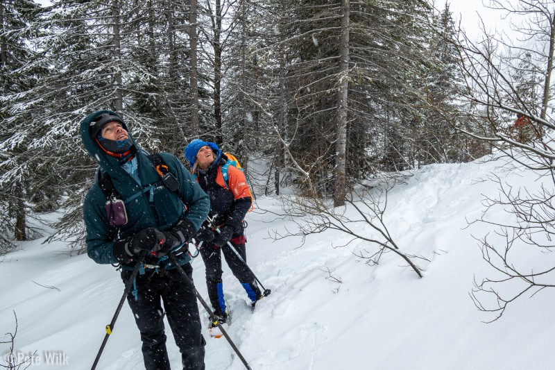 After unloading we scrambled our gear for a quick mission on Popscile Toes (WI4+), just 0.25 mile away.  Case and Lindsey stare up at it.