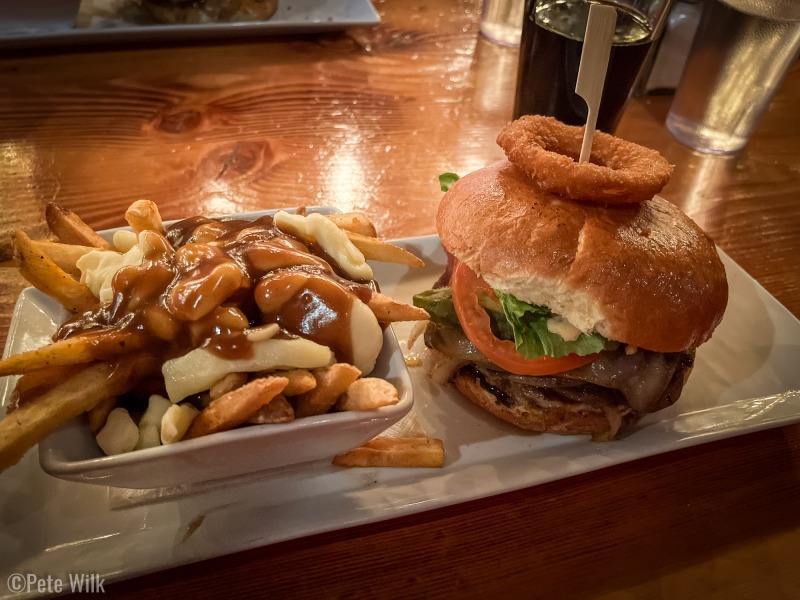 A big juicy burger and poutine for dinner after we got back to Golden.