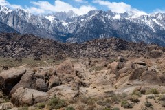 Viewing the layers of the Eastern Sierra.  Whitney is just left of center, the most snow free peak.  Alabama Hills in the foregrounds.