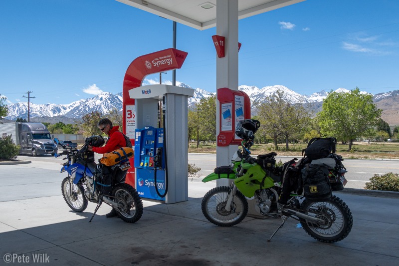 Fueling up in Big Pine to start of our four days of riding through and around Death Valley.