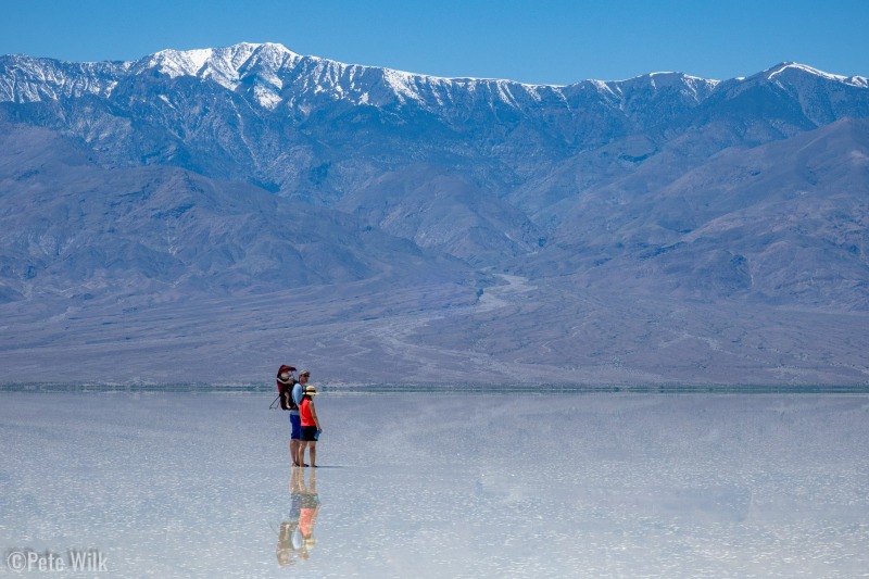 Even well over a hundred yards from shore it is still only up to your ankles.  Telescope Peak in the background is 11053'.