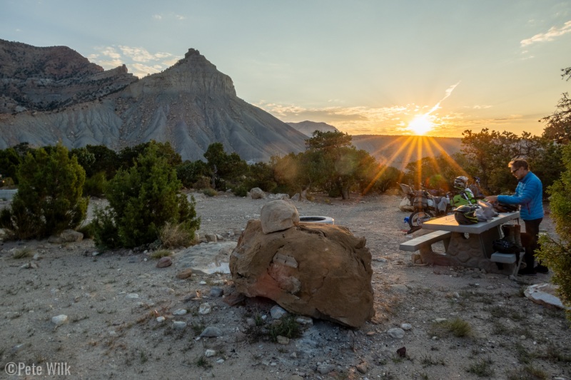 Nice sunrise at camp.  Having the picnic table and toilet was a nice bonus.