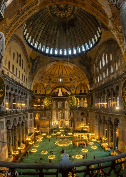 View from the balcony of the inside.  Difficult sense of scale in the image, but people are seen on the main level below.